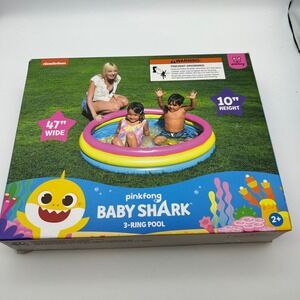 Pinkfong Baby Shark 3-Ring Inflatable Kiddie Pool 47in x 10in BSRP300 New